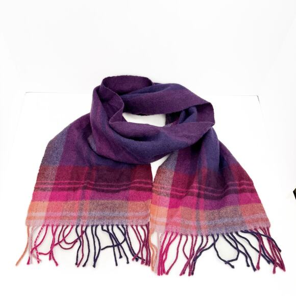 peck & peck Luxury Purple Plaid Cashmere Tassel Fringe Soft Preppy Scarf OS - Picture 1 of 8